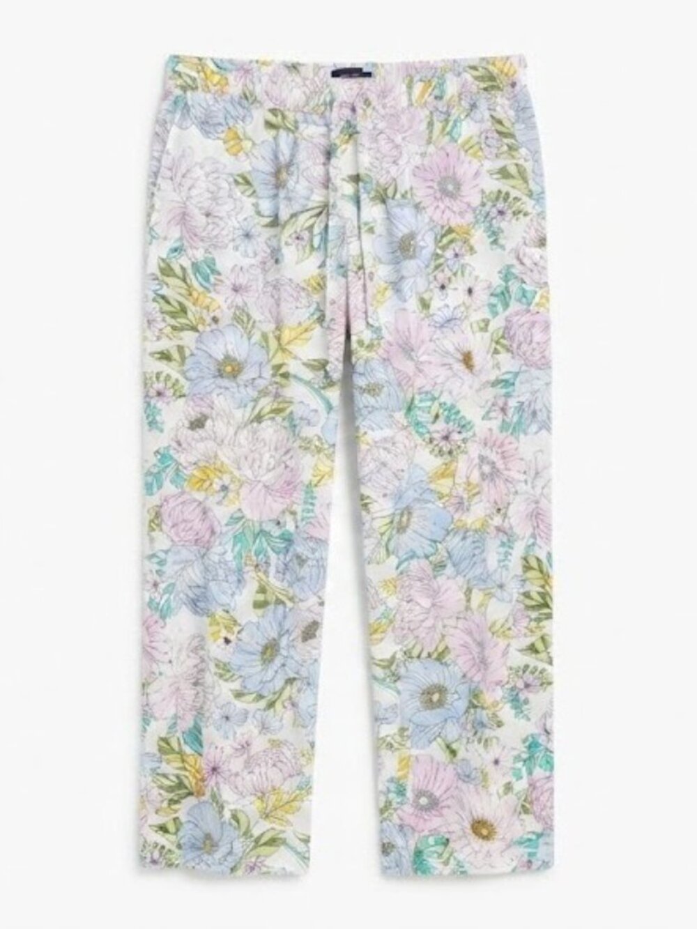 GAP Wide Leg Floral Print Pants in White, Blue, Pink, Yellow